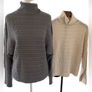 **GUILTY Women's CREAM  Loose & Comfortable Cable Knit Turtleneck Sweater